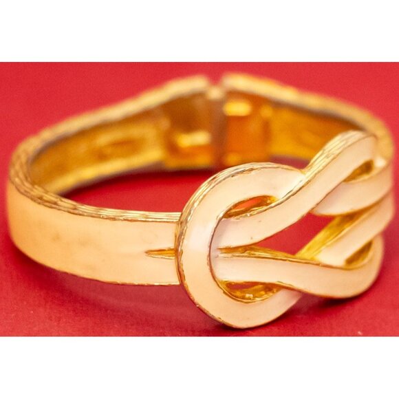 7 inch, Vintage Tangled Gold Tone Ribbon Hinge Bangle by Hill - F51 - Picture 2 of 3